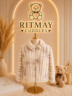 Striped Faux Fur Zip-up Winter Jacket (White)