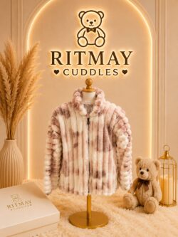 Striped Faux Fur Zip-up Winter Jacket (Pink)