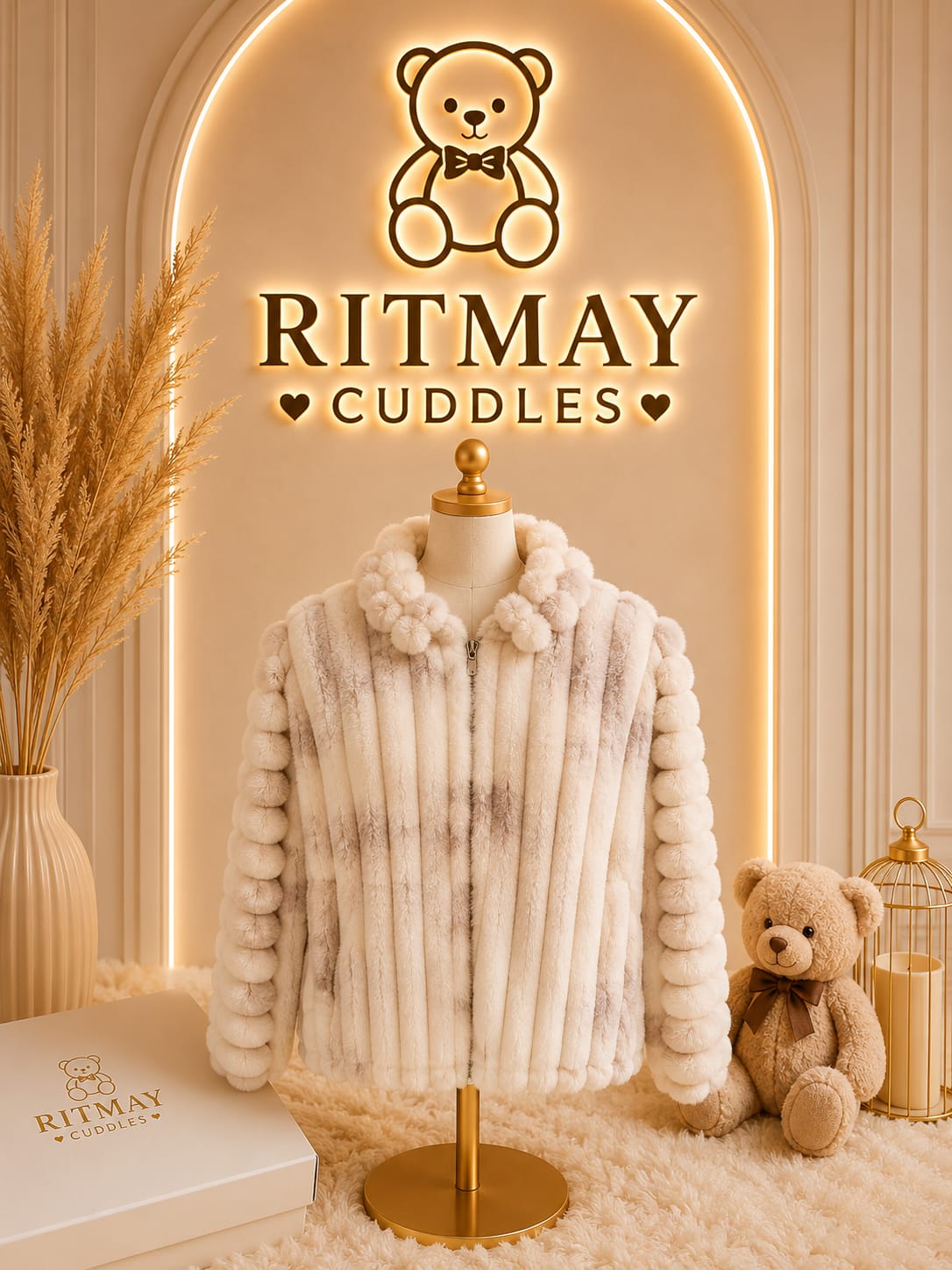 striped faux fur zip-up winter jacket