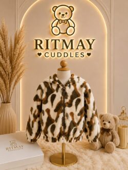 Striped Faux Fur Zip-up Winter Jacket (Cheetah Print White Base)